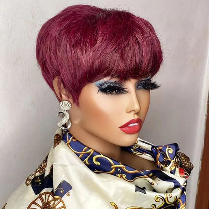 Brown Pixie Cut Human Hair Wig