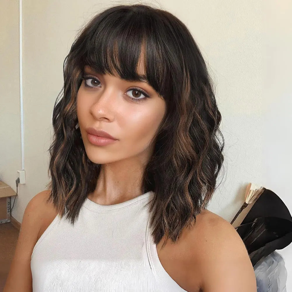 Short Brown Highlight Bob Wig