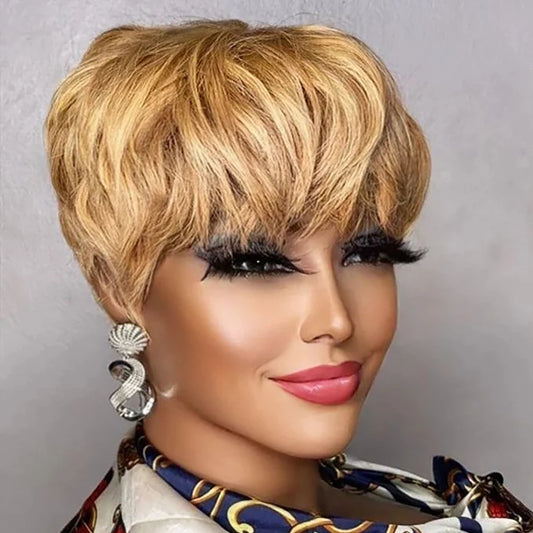 Brown Pixie Cut Human Hair Wig