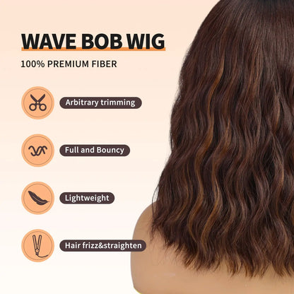 Short Brown Highlight Bob Wig