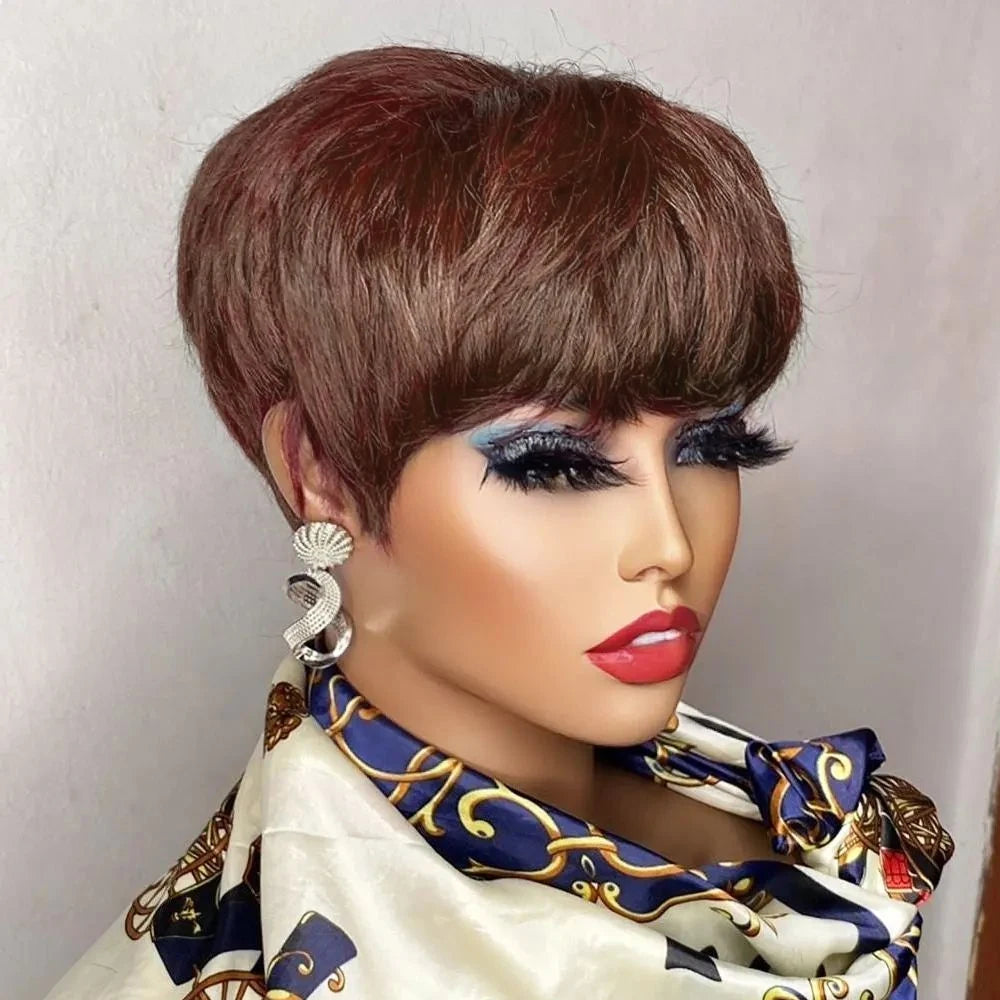 Brown Pixie Cut Human Hair Wig