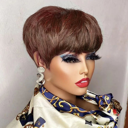 Brown Pixie Cut Human Hair Wig