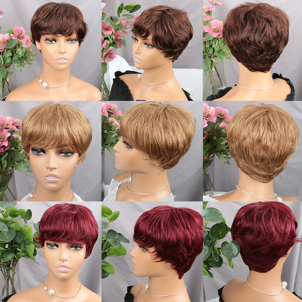 Brown Pixie Cut Human Hair Wig